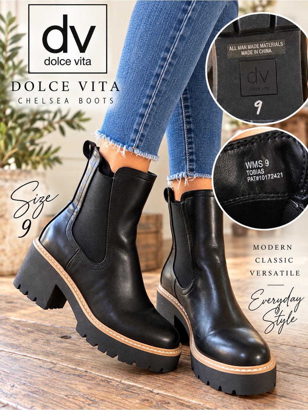Dolce Vita Black Chelsea Lug Platform Ankle Boots